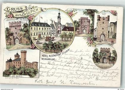 53909 W5352 Zülpich 1897 Lithographie Köln-Tor Die burg Hotel-Gasthaus S... - 13642382