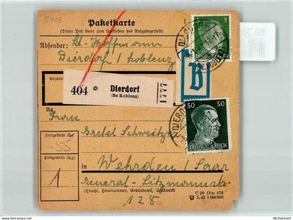 56269 W5419 Dierdorf KEINE AK Paketkarte - 39366620