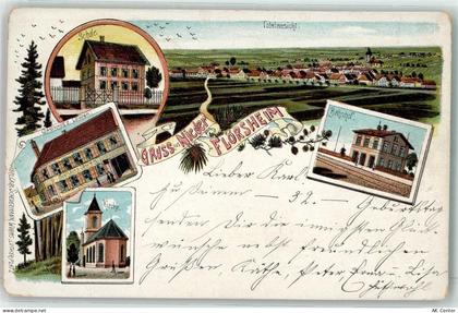 65439 W6093 Flörsheim am Main Lithographie Schule Gasthaus Zum Löwen Kir... - 13617192