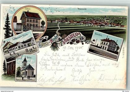 67592 W6523 Nieder-Flörsheim 1900 Lithographie Schule Gasthaus zum Hirsc... - 13671463