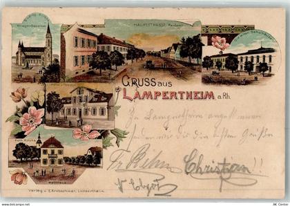 68623 W6840 Lampertheim , Hess 1897 Lithographie Ev. Kirche Kriegerdenkm... - 13614599