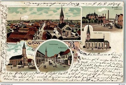 76726 W6729 Bellheim 1903 Lithographie Hauptstraße Kath. Kirche Brauerei... - 13660197
