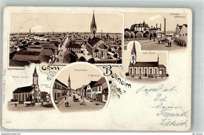 76726 W6729 Bellheim 1906 Gebrauchsspuren Lithographie Ev. Kirche Brauer... - 13664377