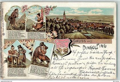 84130 W8312 Dingolfing 1902 Lithographie Schwammerl und Herz Gedicht Rei... - 13439463