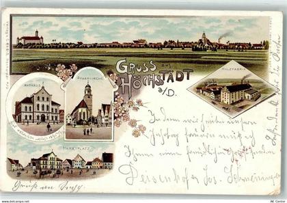 89420 W8884 Höchstädt a d Donau 1898 Lithographie Rathaus Pfarrkirche Ma... - 13606324