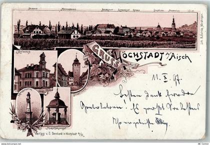 91315 W8552 Höchstadt a d Aisch 1897 Lithographie Bahnhof Maschinenhaus ... - 13604592
