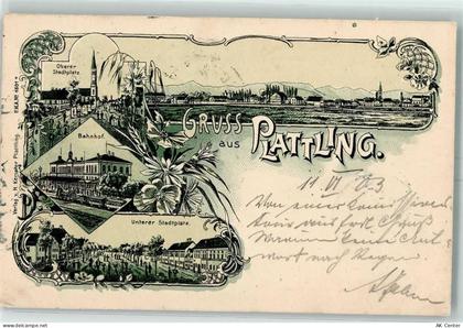 94447 W8350 Plattling 1903 Lithographie Oberer Stadtplatz Bahnhof Untere... - 13600381