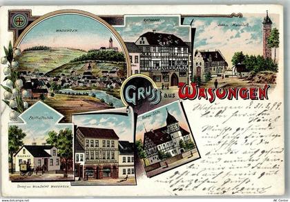 98634 O6104 Wasungen 1899 Lithographie Rathaus Schloss Maienluft Damen-S... - 13662640