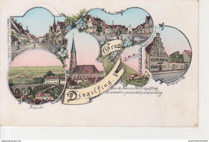 Dingolfing LITHO Bruckstr. Marienplatz Burg Kirche Brücke feldpgl1916 #228.109