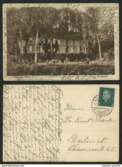 Germany Brandenburg 1929 Postcard - FRIESACK Mark Burg