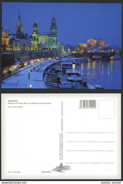 Germany Dresden Postcard Bruehlsche Terrasse, Blick zur Hofkirche und Semperoper