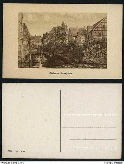 Germany Old Postcard Sketch LUECHOW River Jeetzel