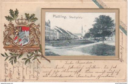 Plattling Stadtplatz Prägelitho gl1905 #208.674
