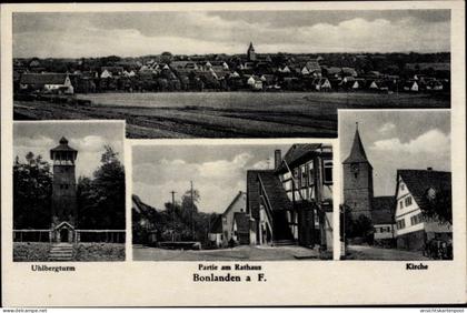 CPA Bonlanden Filderstadt Bade Württemberg, Partie am Rathaus, Uhlbergturm, Kirche, Panorama vom Ort