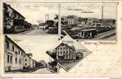 CPA Meckenbeuren in Oberschwaben Württemberg, Straßenpartie, Rathaus, Hotel Sägewerk
