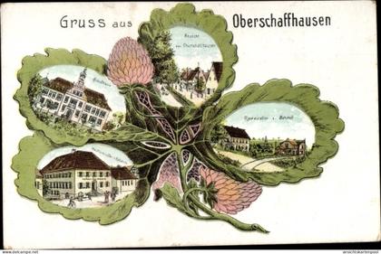 Kleeblatt Lithographie Oberschaffhausen Bötzingen im Schwarzwald, Restauration, Bahnhof, Schulhaus