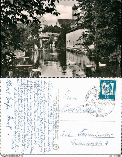 Ansichtskarte Bad Aibling An der Glonn, Schwäne, Fernblick Kirche 1963