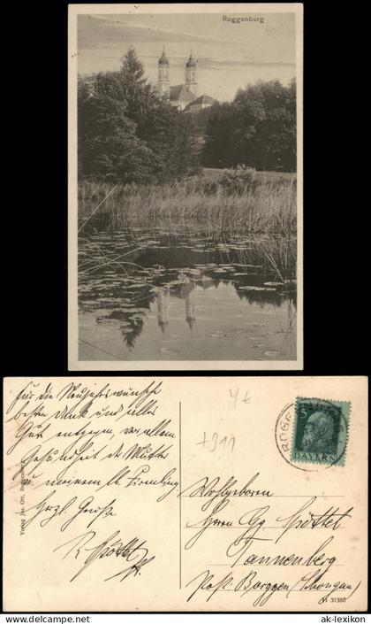 Ansichtskarte Roggenburg (LK Neu-Ulm) Kloster und Teich 1916