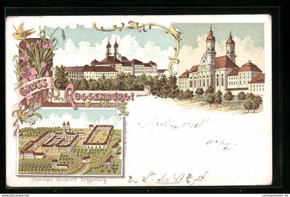 Lithographie Roggenburg, Ehemaliges Reichsstift mit Park