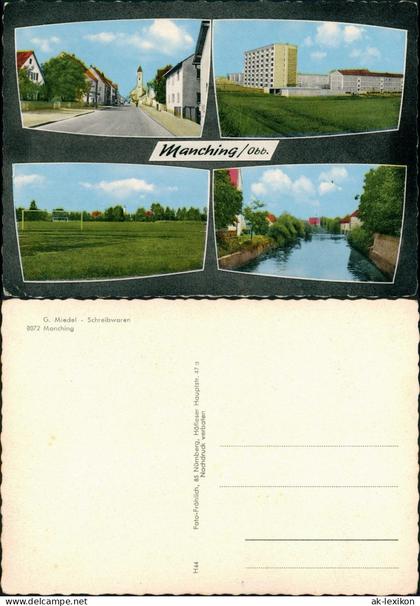 Manching 4 Echtfoto-Ansichten ua. Strassen, Sportplatz (Mehrbild-AK) 1965