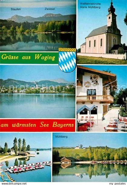Waging See Staufen Zwiesel Wallfahrtskirche Maria Muehlberg  Panorama Bootsliege