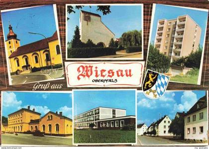 Wiesau Tirschenreuth Bayern Teilansichten Kirche Hochhaus Schule Strassenpartie
