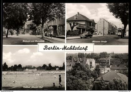 AK Berlin-Mahlsdorf, Postamt und Oberschule, Hönower Strasse, Freibad