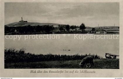 Schmoeckwitz Blick ueber den Wernsdorfer See auf die Schillerwarte Gosener Berge