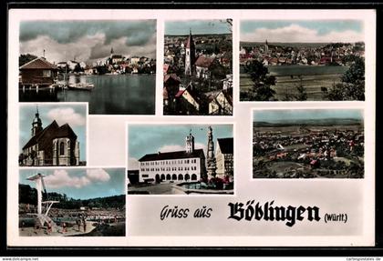 AK Böblingen /Württ., Kirche, See, Schwimmbad