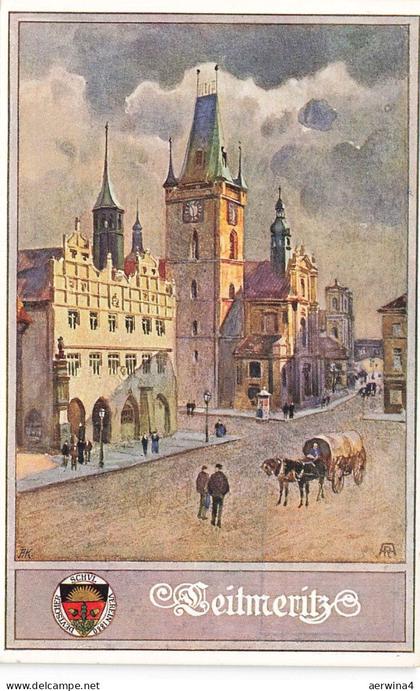 Straßenansicht und Kirche Leitmeritz Böhmen Postkarte AK