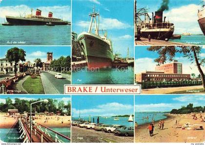 Brake Unterweser Dampfer auf der Weser Pier Innenkaje Kreishaus Strand Seebrueck
