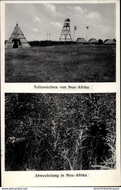 CPA Ahrensdorf Templin in der Uckermark, Anlage Neu Afrika, Hütte, Jagd, Tiger