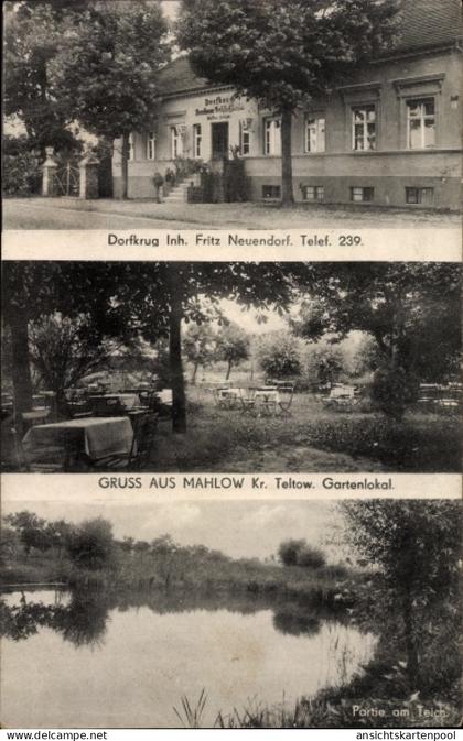 CPA Blankenfelde Mahlow Teltow Fläming, Dorfkrug, Inh. Fritz Neuendorf, Teichpartie, Gartenpartie