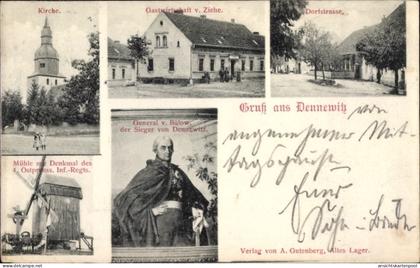 CPA Dennewitz Niedergörsdorf in Brandenburg, Kirche, Gastwirtschaft von Ziehe, Dorfstraße, Mühle