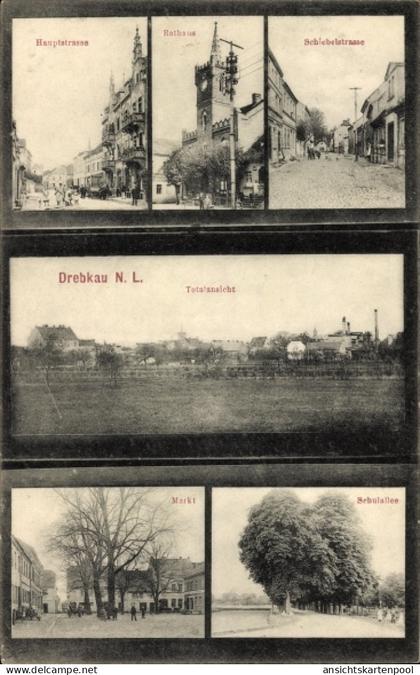CPA Drebkau in der Niederlausitz, Hauptstraße, Rathaus, Markt, Schulallee, Schiebell-Straße