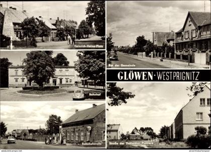 CPA Glöwen Plattenburg in der Prignitz, Heinrich Heine Platz, Bahnhof, Rat der Gemeinde