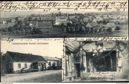 CPA Haseloff bei Niemegk, Gastwirtschaft Rudolf Lindemann, Saal, Totale vom Ort