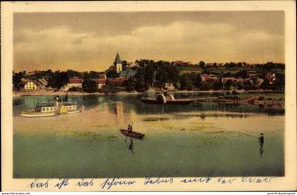 CPA Lebus an der Oder, Gesamtansicht, Ruderboot, Dampfer