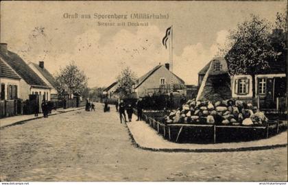 CPA Sperenberg am Mellensee Brandenburg, Militärbahn, Straßenpartie, Denkmal