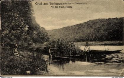 CPA Tiefensee Werneuchen in der Mark, Gamen-See, An der Fischerhütte