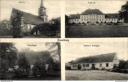 CPA Wriezen im Oderbruch, Haselberg, Schloss, Kirche, Pfarrhaus, Gasthof Rüdiger