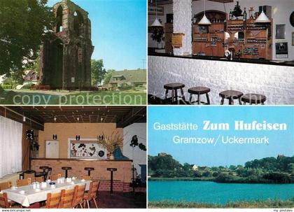 Gramzow Uckermark Klosterruine Gaststaette Zum Hufeisen Saal Gastraum Blick auf