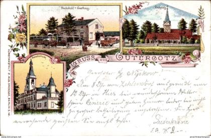 Lithographie Güterfelde Stahnsdorf in Brandenburg, Gütergotz, Huckshold's Gasthaus, Sanatorium, Kirchplatz
