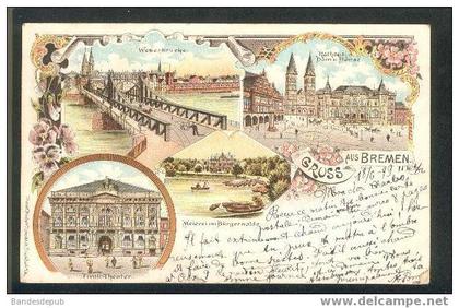 Grüss aus Bremen (belle carte litho précurseur voyagé en 1899)