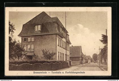 AK Bremervörde, Strassenpartie mit Turnhalle und Fortbildungsschule