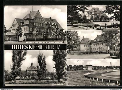 AK Brieske i. Niederlausitz, Rathaus, Kampfbahn Glückauf, Klubhaus des VEB BKW Franz Mehring