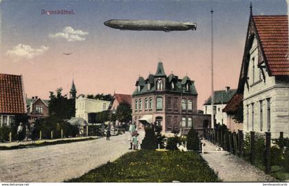 BRUNSBÜTTEL, Straßenszene, Zeppelin (1929) AK