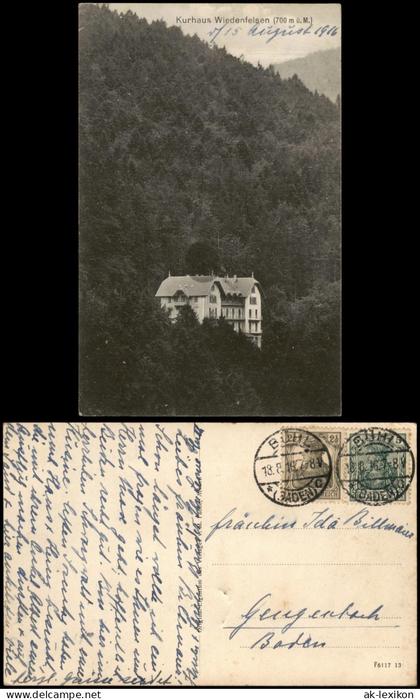 Ansichtskarte Bühlertal Kurhaus Wiedenfelsen (700 m ü. M.) 1916