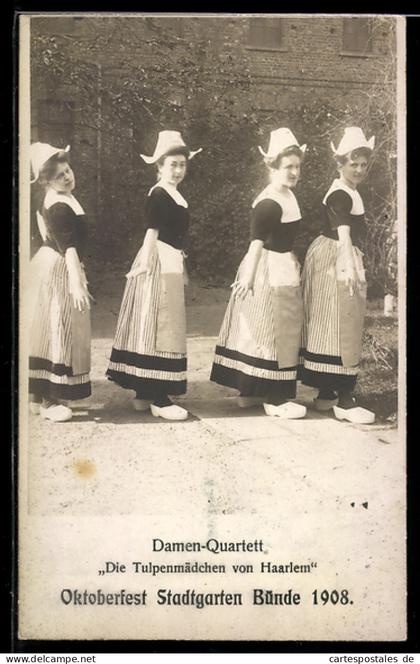 AK Bünde, Oktoberfest Stadtgarten Bünde 1908, Damen-Quartett Die Tulpenmädchen von Haarlem