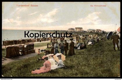 ALTE POSTKARTE NORDSEEBAD BÜSUM AM HERRENSTRAND FRISCHE MILCH DAMEN MIT SCHIRM umbrella parapluie AK cpa postcard